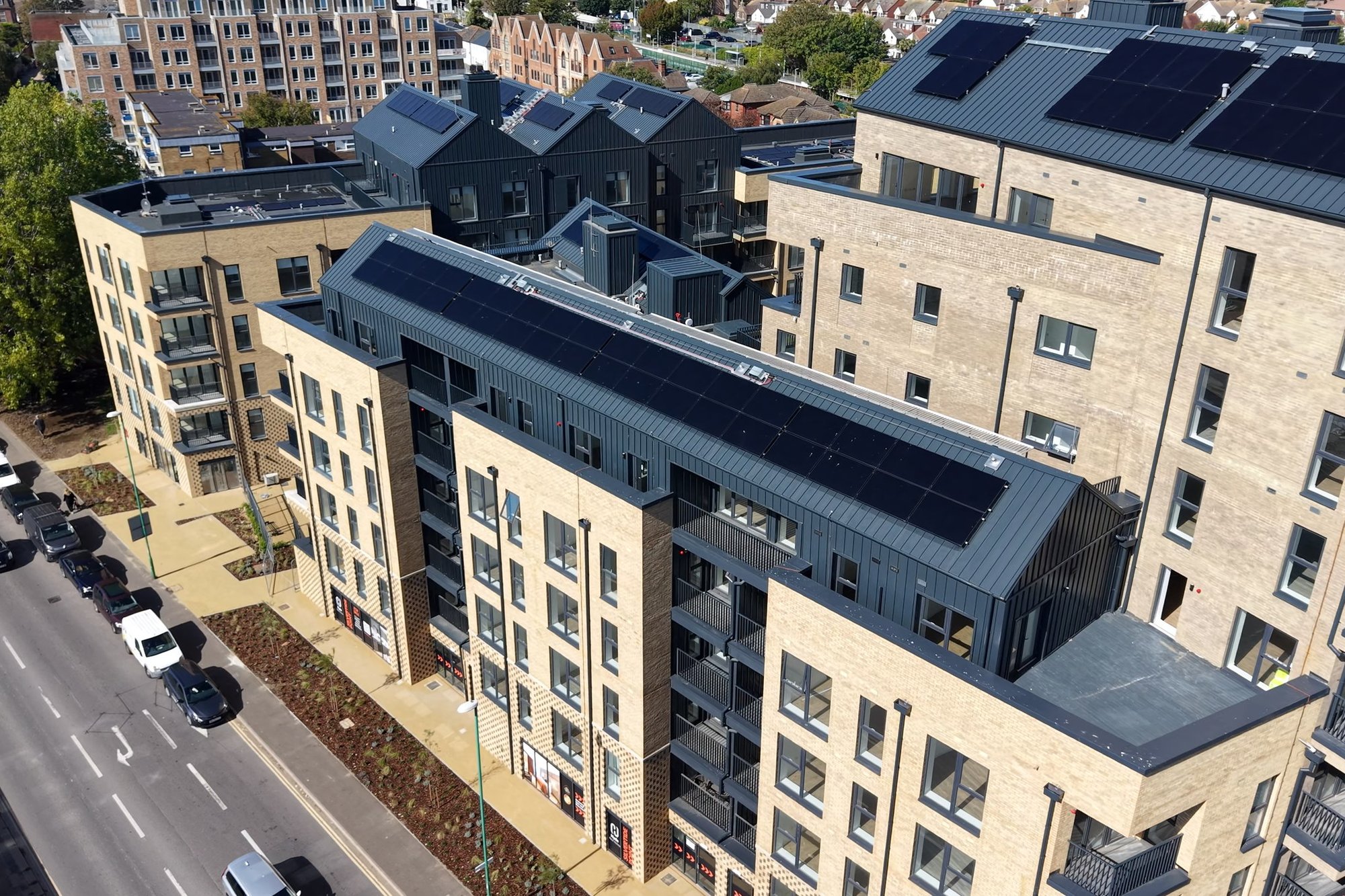 ADUR, Shoreham-by-Sea, aerial view of the completed blocks, built by PMC for Hyde Housing